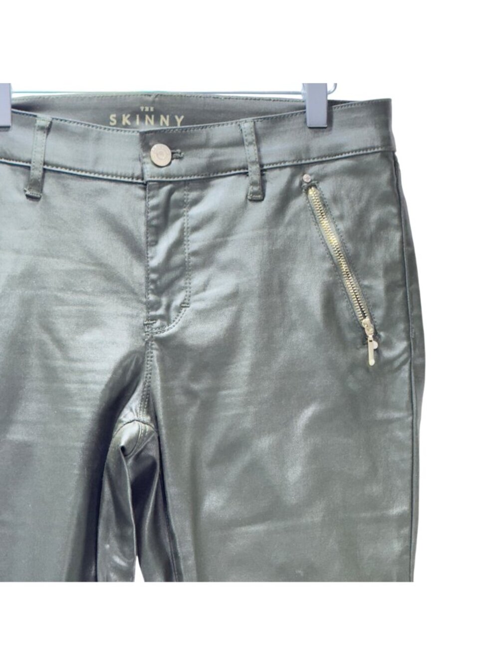WHITE HOUSE BLACK MARKET Womens The Skinny Zip pockets Faux Leather green Size 6 - Picture 10 of 15